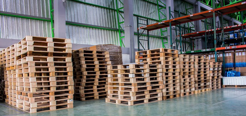 The pallets inside warehouse for support product or materiel and equipment.