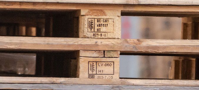 closeup of heat treated wooden pallets